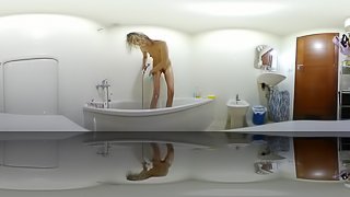 Step sister get caught showering in the morning Spycam VR 360